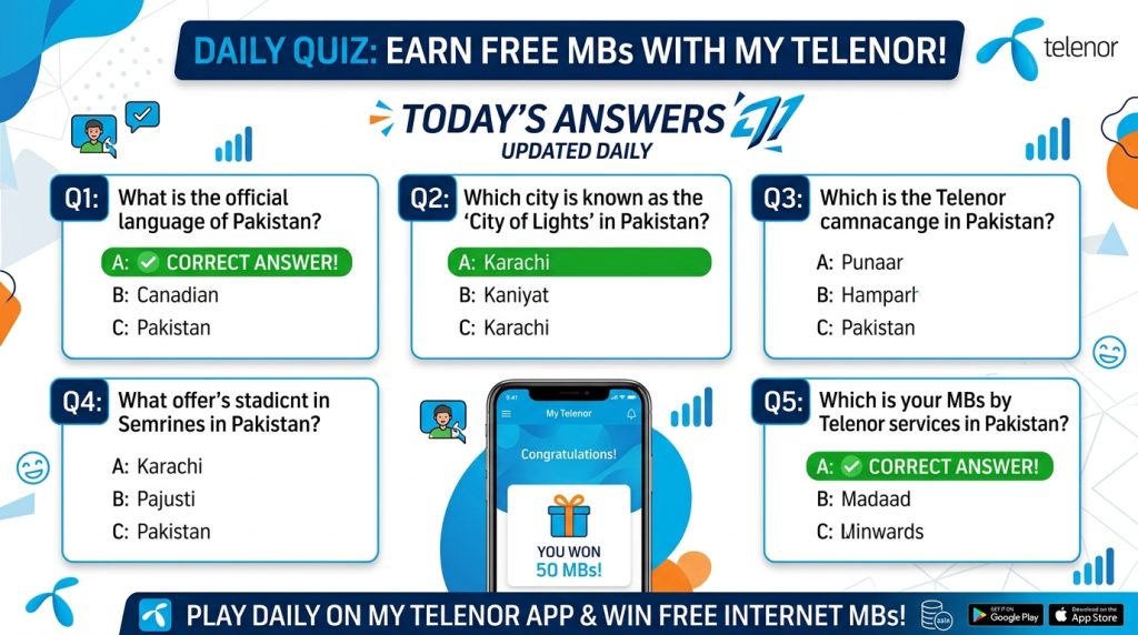 Earn Free Internet MBs with My Telenor Quiz Answers Today