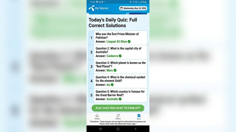 My Telenor Daily Quiz Answers 2026 – Full Correct Solutions